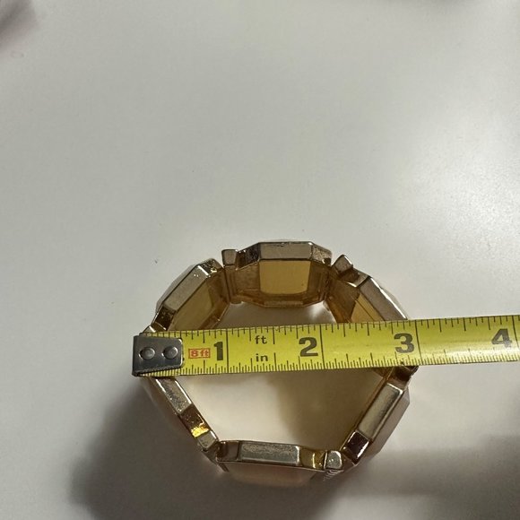 Unbranded gold tone with ivory faceted and crystal stones stretch cuff bracelet - Picture 4 of 5